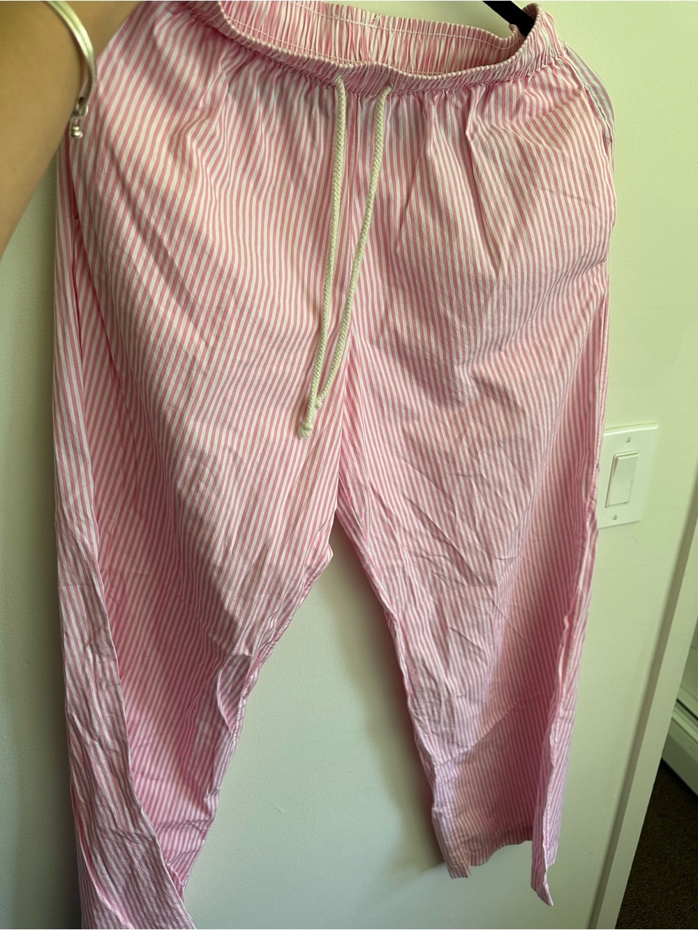 DONNI. Pink & White Striped Drawstring Joggers